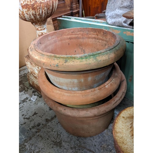 491 - Three terracotta garden plant pots, each approximately 50cm dia A/F
Location: G