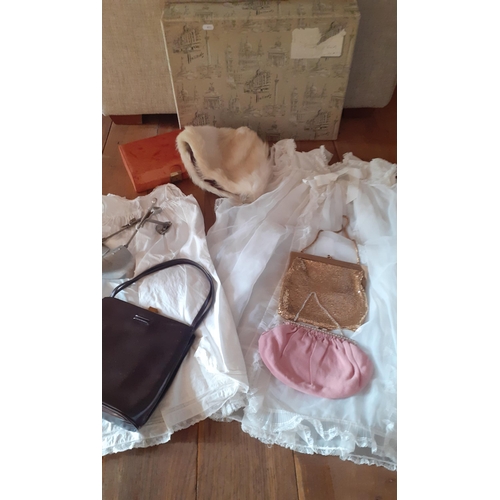 102 - A selection of vintage clothing and accessories to include a Harrods white cotton, sleeveless child'... 