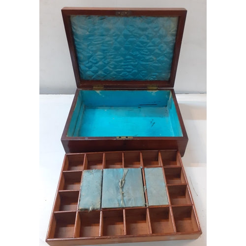 106 - A Victorian mahogany work box with fitted interior (no key) together with a vintage oak haberdashery... 