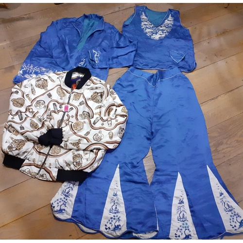 117 - A 1940's Penang cobalt blue and cream 3-piece outfit with embroidered detail together with a late 20... 