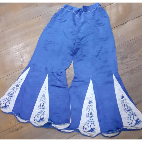 117 - A 1940's Penang cobalt blue and cream 3-piece outfit with embroidered detail together with a late 20... 