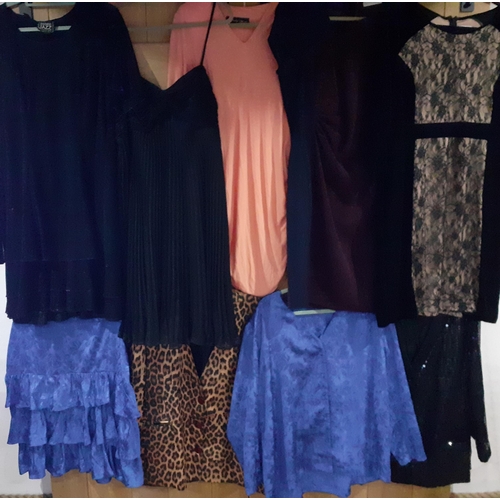 124 - A quantity of late 20th Century ladies clothing to include a Marina Rinaldi black sequinned evening ... 