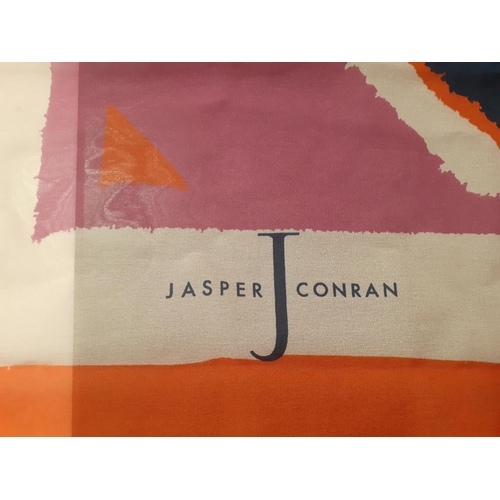 61 - Jasper Conran-A late 20th Century large sheer wrap in a geometric design of purple, orange, pink and... 