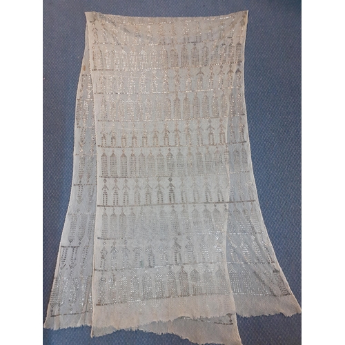 87 - An early 20th Century Egyptian Assuit ivory shawl with geometric design, 70cm x 220cm. Location:R2:5... 