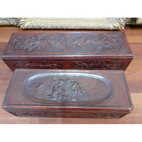 90 - Two 20th Century carved treen glove boxes, one fitted, both with keys. Location:R2:5