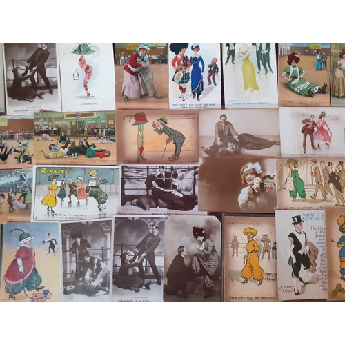 96 - A quantity of early 20th Century postcards to include fashion, roller skating and sweetheart example... 