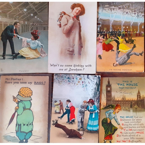 96 - A quantity of early 20th Century postcards to include fashion, roller skating and sweetheart example... 