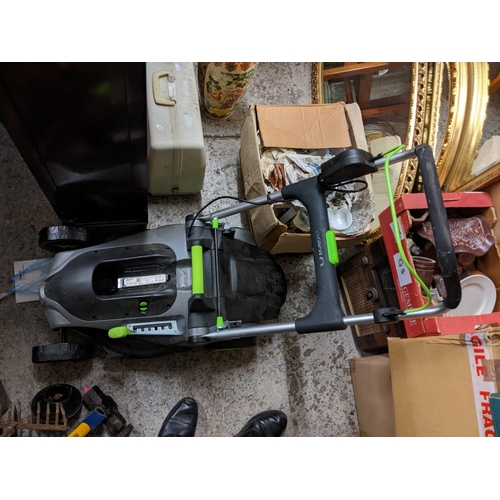 A Gtech cordless lawn mower, model CLM001, 36volt, grassbox, battery