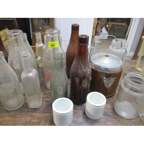 348 - A selection of glass bottles, an oak biscuit barrel and other items
Location: LWB/LAF