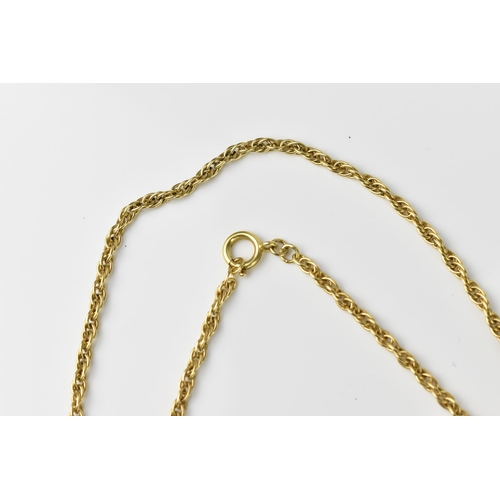 127 - An 18ct yellow gold rope chain opera length necklace, hallmarked, 76 cm long, weight 22.3 grams Loca... 