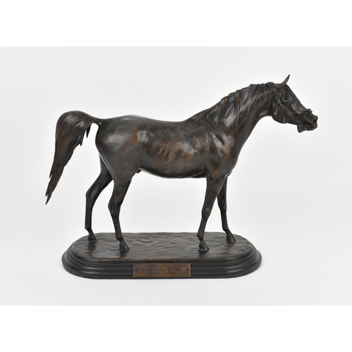 180 - A patinated bronze model of an Arab stallion, with tasselled bridle, signed and dated to the base 'D... 