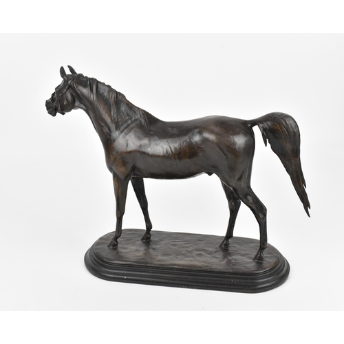 180 - A patinated bronze model of an Arab stallion, with tasselled bridle, signed and dated to the base 'D... 