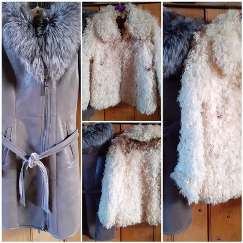 176 - A Retro shearling jacket in cream together with a modern ladies cruelty free brand Qikefuwei brown f... 