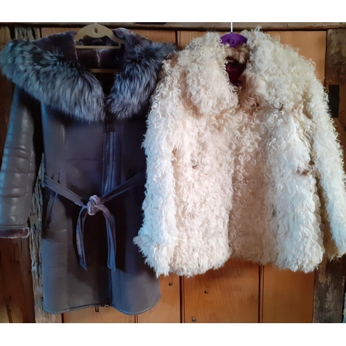 176 - A Retro shearling jacket in cream together with a modern ladies cruelty free brand Qikefuwei brown f... 