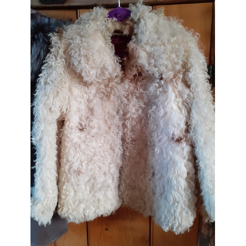 176 - A Retro shearling jacket in cream together with a modern ladies cruelty free brand Qikefuwei brown f... 