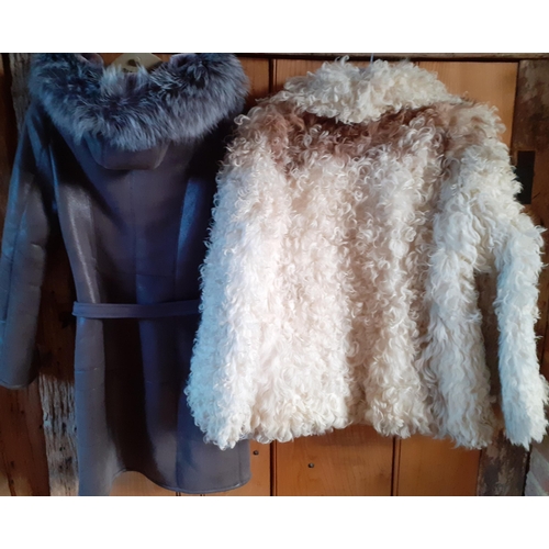 176 - A Retro shearling jacket in cream together with a modern ladies cruelty free brand Qikefuwei brown f... 