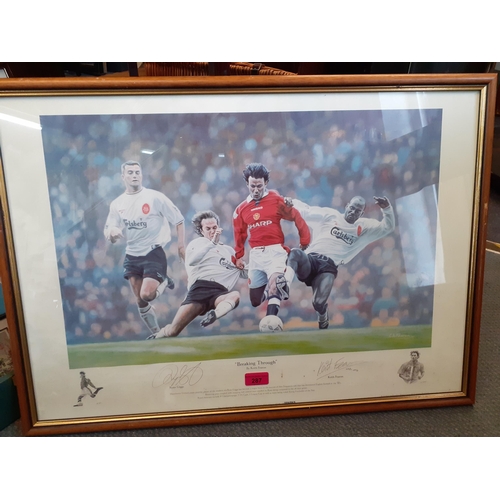 287 - Keith Fearon - Breaking Through, a signed print with the signatures of Ryan Giggs and the artist to ... 