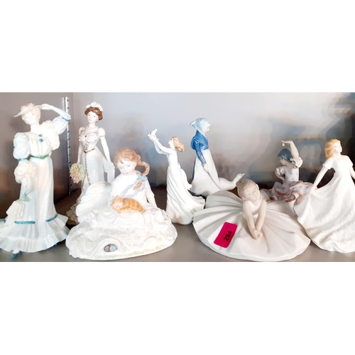 294 - Mixed bone china and ceramic figures to include Coalport, Royal Doulton, Royal Copenhagen and Lladro... 