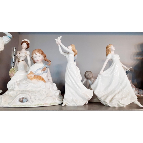 294 - Mixed bone china and ceramic figures to include Coalport, Royal Doulton, Royal Copenhagen and Lladro... 