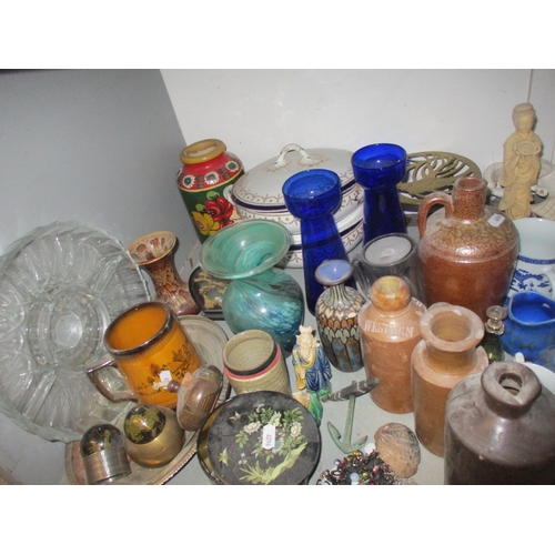 205 - A mixed lot to include two early 20th century blue glass Hyacinth vases, Doulton vase A/F, art glass... 