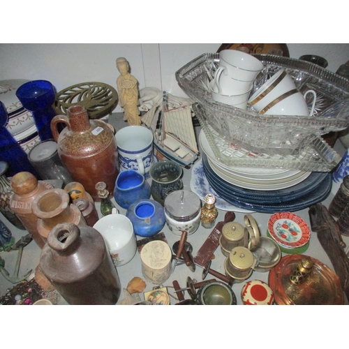 205 - A mixed lot to include two early 20th century blue glass Hyacinth vases, Doulton vase A/F, art glass... 