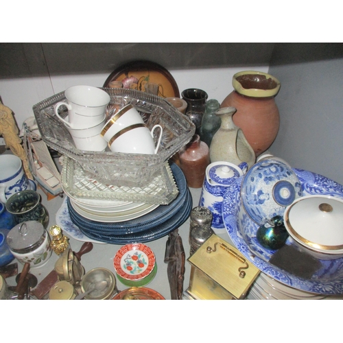 205 - A mixed lot to include two early 20th century blue glass Hyacinth vases, Doulton vase A/F, art glass... 