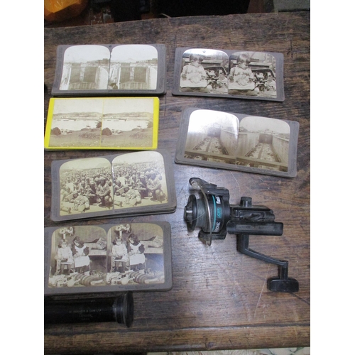 207 - A Victorian Stereoscope with various slides, a vintage Combes Bros bicycle lamp, a Hughes & Son Ltd ... 