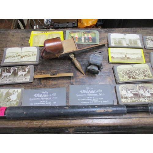 207 - A Victorian Stereoscope with various slides, a vintage Combes Bros bicycle lamp, a Hughes & Son Ltd ... 