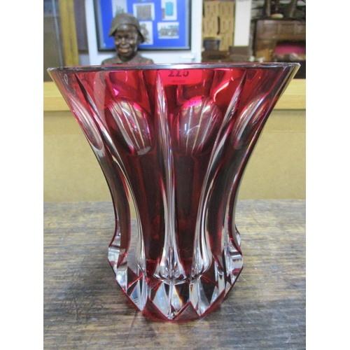 223 - A Val St Lambert cranberry overlaid and cut glass vase, engraved signature to base, 16cm high
Locati... 