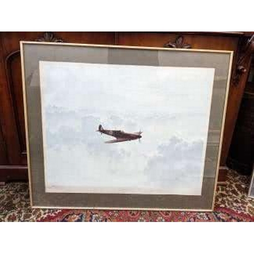 279 - Gerald Coulson - Spitfire in Flight - print signed in pencil, 67cm x 51cm framed Location: A3B