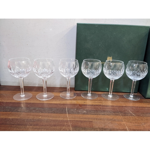 298 - A set of six Waterford Colleen pattern large wine glasses with hexagonal tapered stem and a matching... 