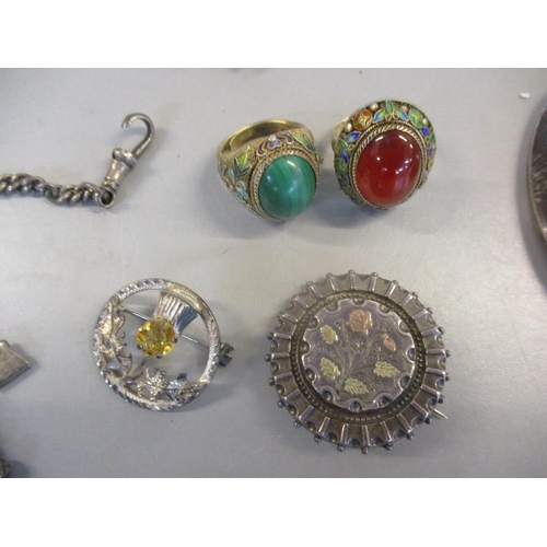 250 - Silver jewellery to include necklaces, enamelled and cabochon rings, bracelet brooches and other ite... 