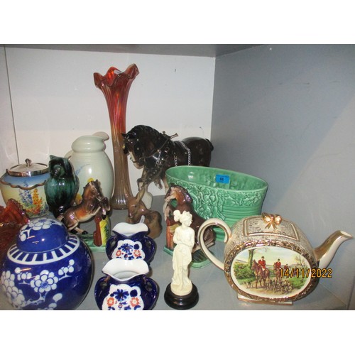 66 - A selection of ceramics and glassware to include an Elizabeth Radford jug, a Crown Ducal wash bowl, ... 