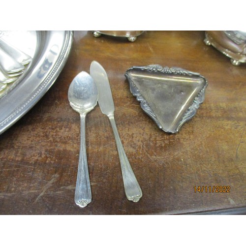 67 - Silver and silver plated items to include a Victorian small triangular Britannia Standard silver dis... 