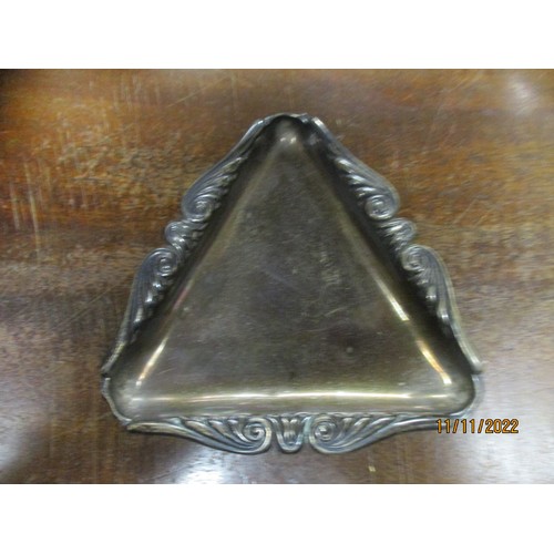 67 - Silver and silver plated items to include a Victorian small triangular Britannia Standard silver dis... 