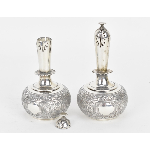 133 - A pair of Victorian silver rosewater sprinklers by George Fox, London 1869, designed with globular b... 