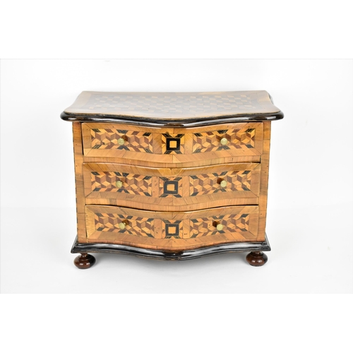 184 - An 18th century Louis XV period miniature/apprentice commode, of serpentine form with moulded border... 