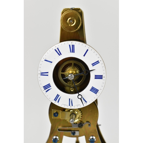 62 - A late 19th century French 'A' framed skeleton mantle clock by Pierret A Paris, the white enamel dia... 