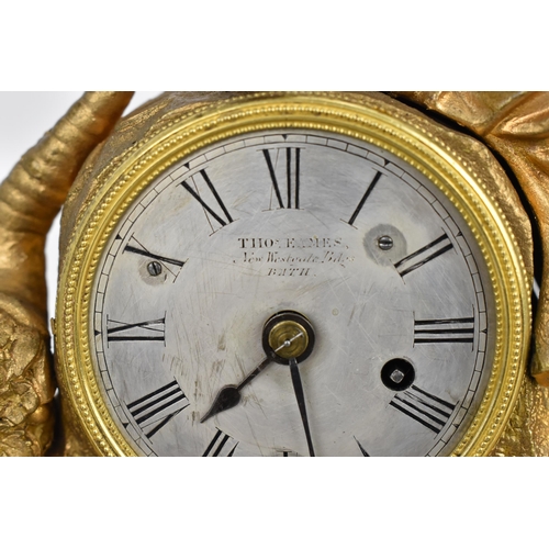 65 - A 19th century French rare musical figural mantle clock, the gilt metal case in the form a female ho... 