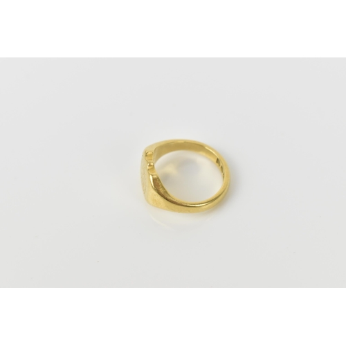 118 - An 18ct yellow gold engraved signet ring, size F, 4.7 grams Location:CAB4