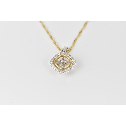 156 - A two tone 14ct gold and diamond pendant, on an Italian 14ct yellow gold Singapore chain, the pendan... 