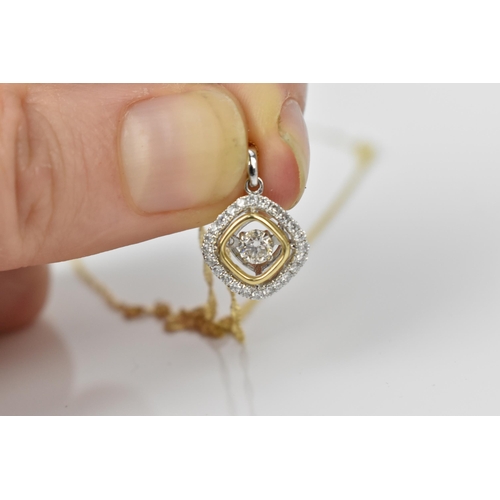 156 - A two tone 14ct gold and diamond pendant, on an Italian 14ct yellow gold Singapore chain, the pendan... 