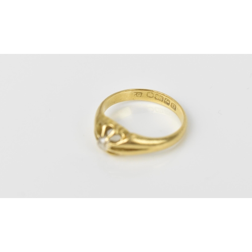 161 - An 18ct yellow gold and diamond ring, with old mine cut diamond in pierced setting, shank hallmarked... 