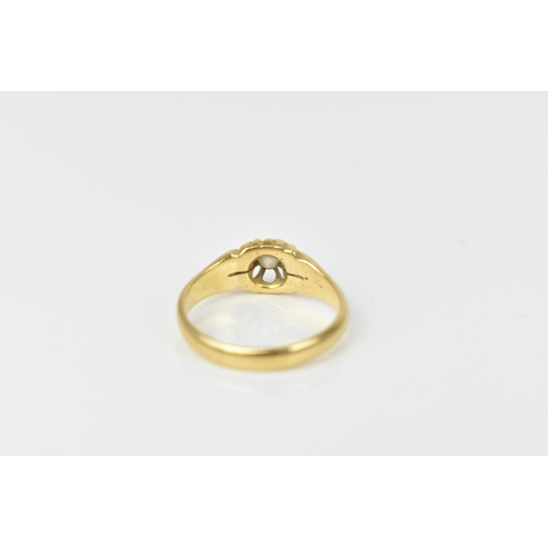 161 - An 18ct yellow gold and diamond ring, with old mine cut diamond in pierced setting, shank hallmarked... 