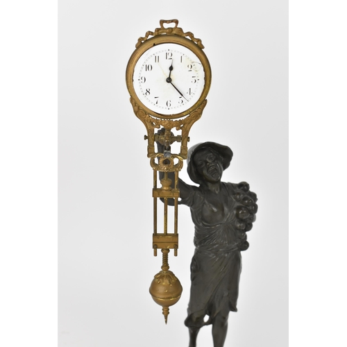 80 - A 19th century novelty mystery clock modelled as a young onion selling boy with hat, mounted on circ... 