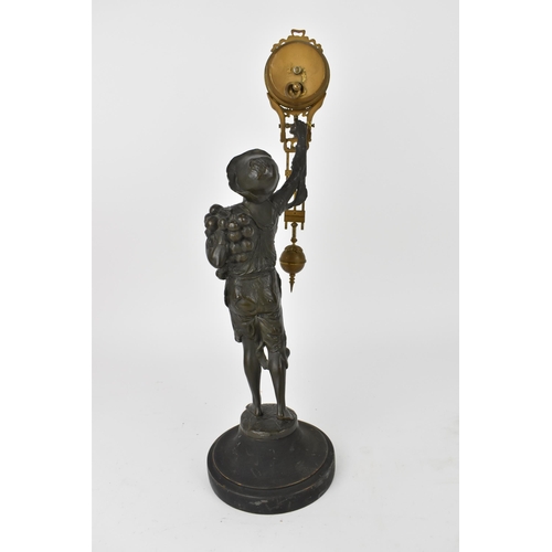 80 - A 19th century novelty mystery clock modelled as a young onion selling boy with hat, mounted on circ... 