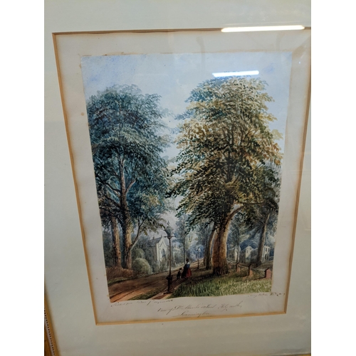 181 - Mary Webster - two 19th century watercolours to include one entitled Church at Eastbourne, a tapestr... 