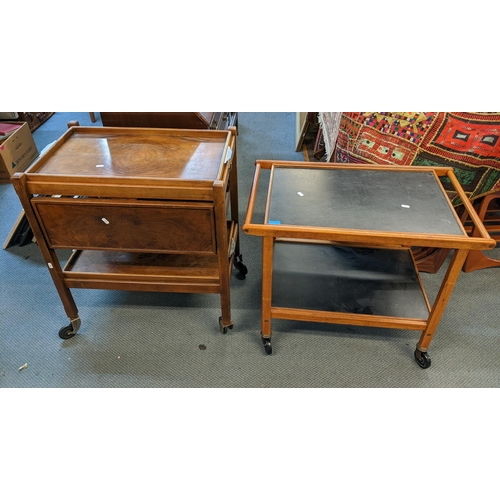 224 - An early/mid 20th century walnut veneered 'Haxyes' two tier folding trolley together with a Staples ... 