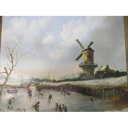 240 - Max Brandrett (Max the Forger) - a Dutch style winter scene with ice skater on the river, a windmill... 