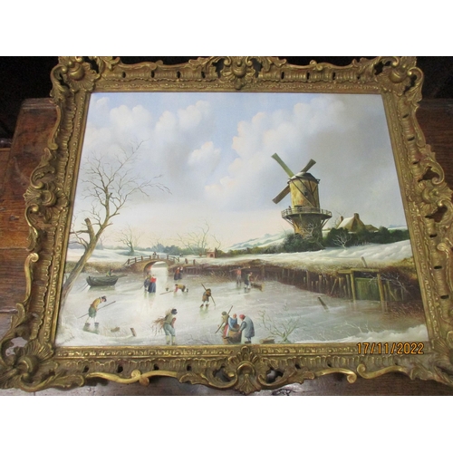 240 - Max Brandrett (Max the Forger) - a Dutch style winter scene with ice skater on the river, a windmill... 